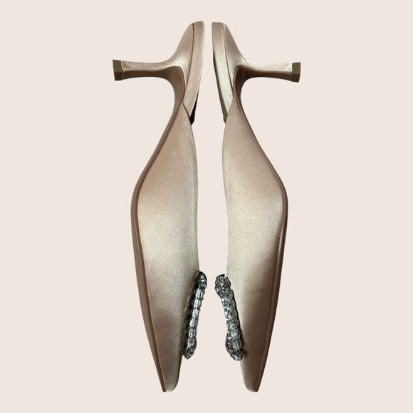 ✨ BIBI LOU ANTHRO CREAM AOI SATIN JEWELED BUCKLE KITTEN HEEL MULE EU39 US9 - Picture 3 of 8